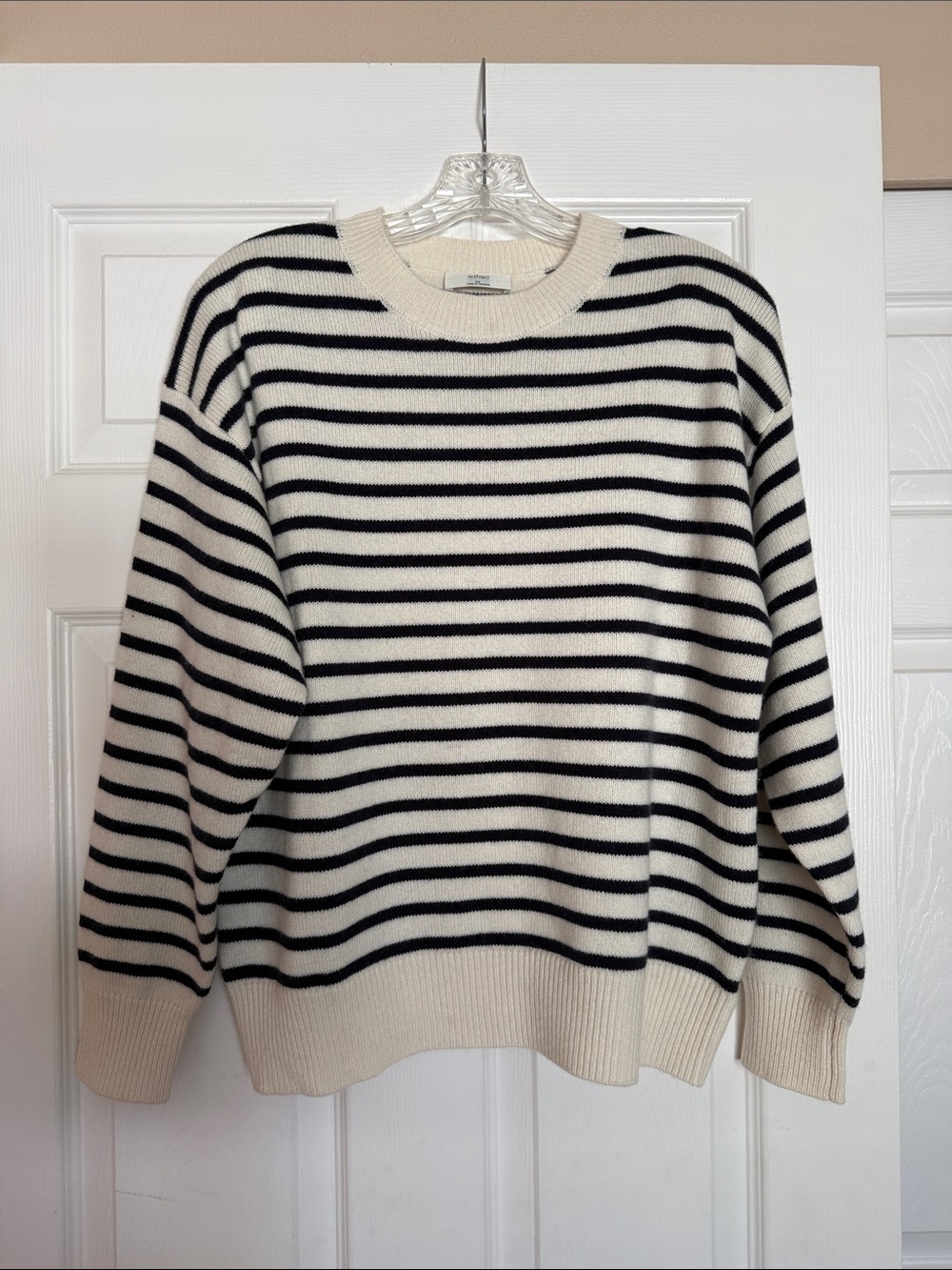 Aritzia Wilfred Light Birch Striped Isabelle Essential Wool Cashmere Sweater XS